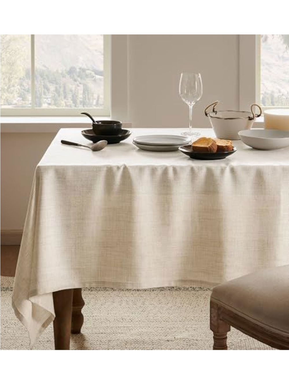 NEW Farmhouse Linen 6 Foot Rectangle Tablecloth, Natural 60"x104"